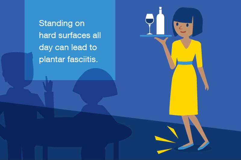 Illustration of server working, to illustrate jobs that can cause plantar fasciitis.